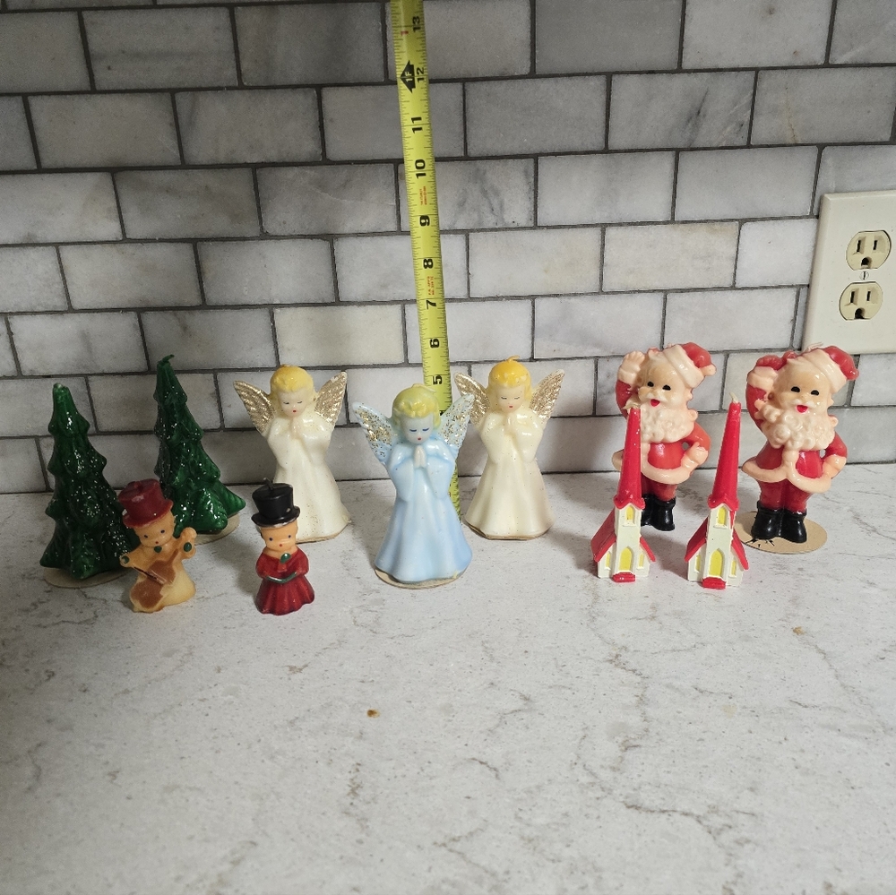 Collection Of Vintage Gurley Christmas Candles Santas Carollers Churches Angels - Picture 10 of 10